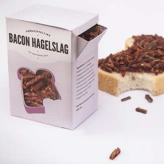 Gezocht: 6000 euro. Voor hagelslag van bacon. Foto: PR Natwerk.