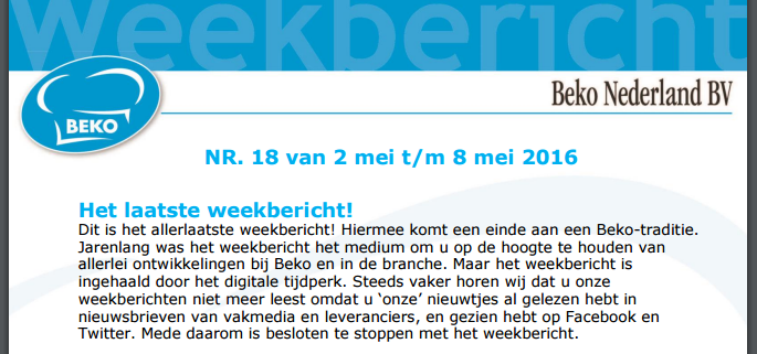 Het laatste Beko Weekbericht.