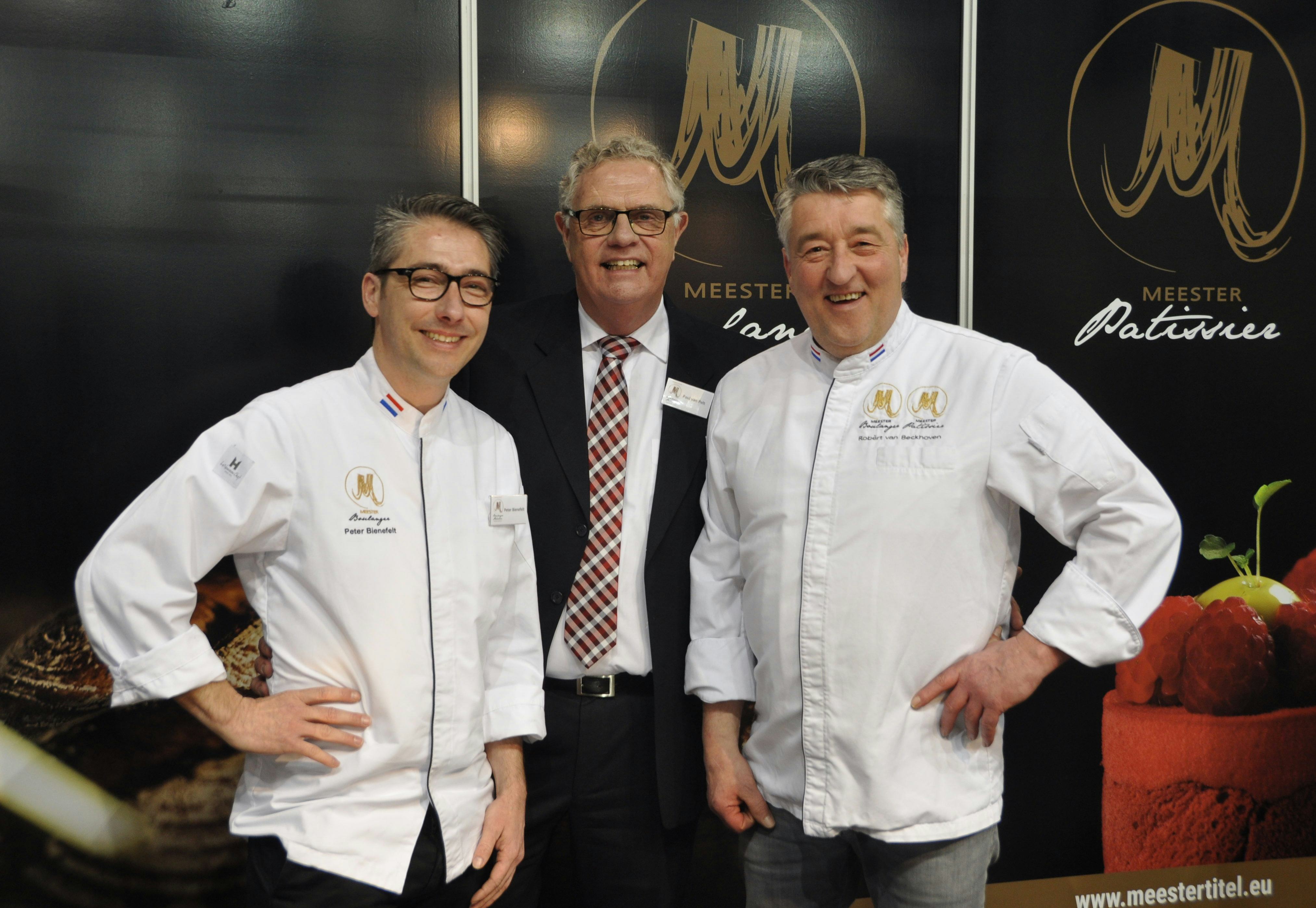 Meester Boulanger Peter Bienefelt, bestuurslid Paul van Pelt en Meester Boulanger & Meester Patissier Robert van Beckhoven.
Foto: Vereniging de Meesters