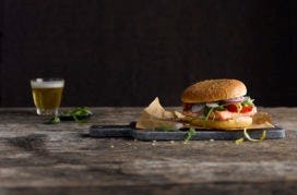 White salmon beer burger