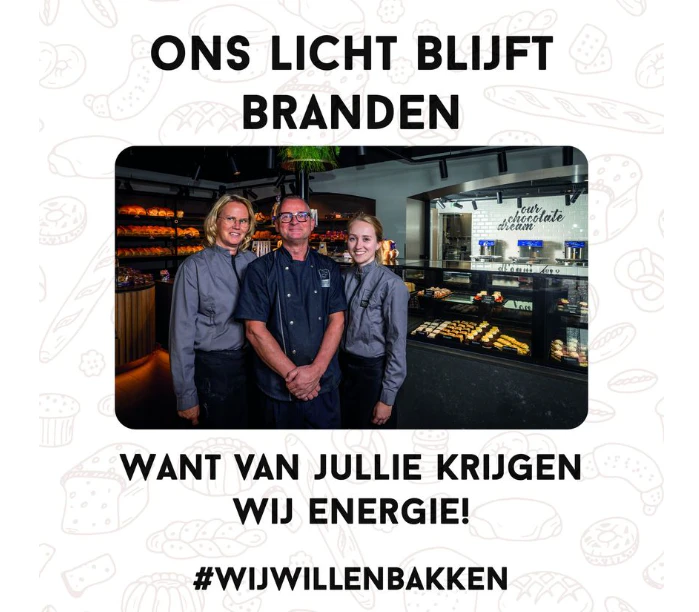 Bakkerij Toebast bedankt haar klanten en geeft lichtjes mee naar huis.