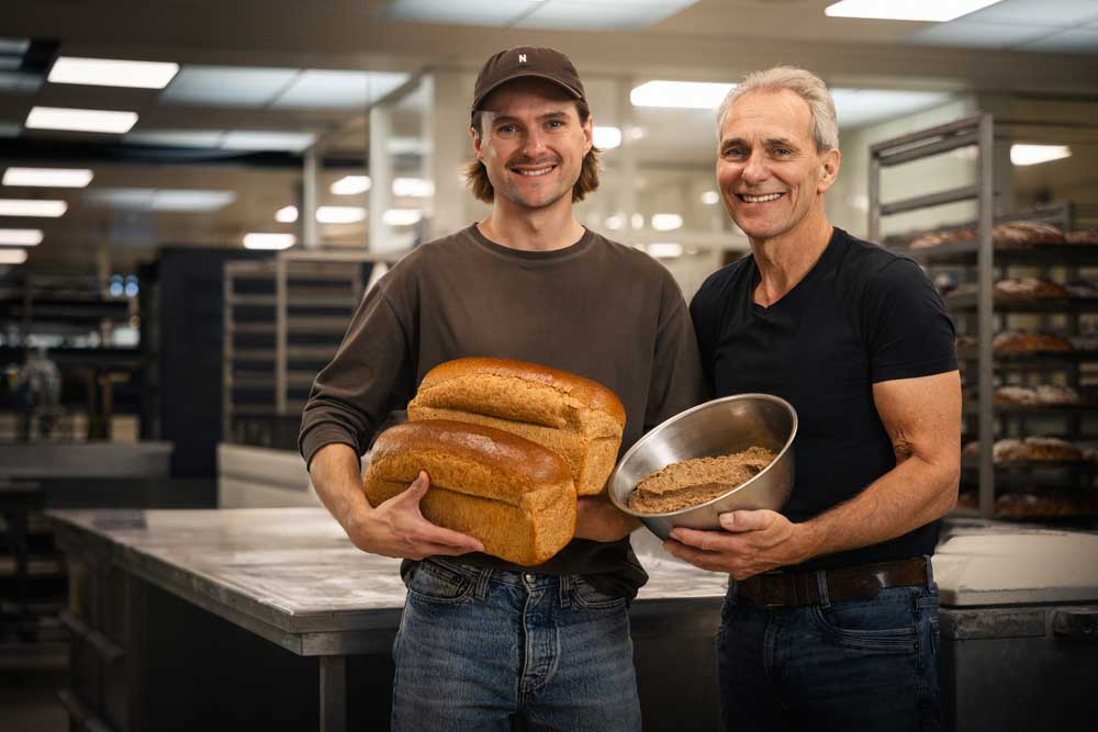 Jitze en Jozeph Verloop zijn heel tevreden over de broodpasta. 
Foto: Bakery Sweets Center / Black Coffee Visuals